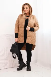 Legínovo Dámska zimná bunda Plus Size prešívaná s kapucňou ťavia Farba: Hnedá, Veľkosť: UNI