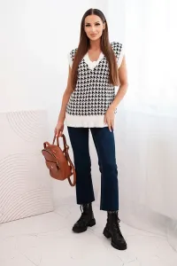 Kesi Sveter Houndstooth bez rukávov ecru