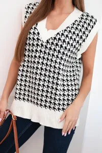 Kesi Sveter Houndstooth bez rukávov ecru