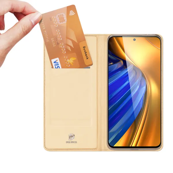 Dux Ducis Skin Pro knižkové kožené puzdro na Xiaomi Poco F4 5G, zlaté