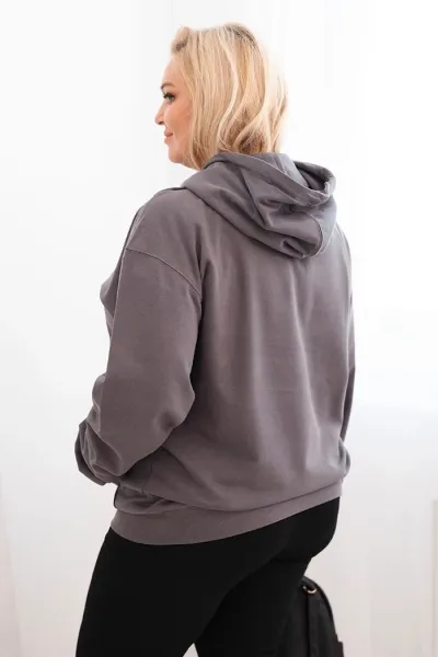 Legínovo Dámska mikina s očkami Plus Size bavlnená s kapucňou a klokaním vreckom horčicová Farba: Hnedá, Veľkosť: 2XL