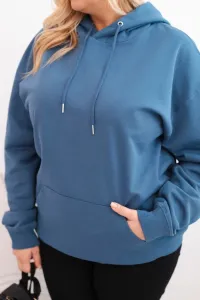 Legínovo Dámska mikina s očkami Plus Size bavlnená s kapucňou a klokaním vreckom horčicová Farba: Hnedá, Veľkosť: 2XL