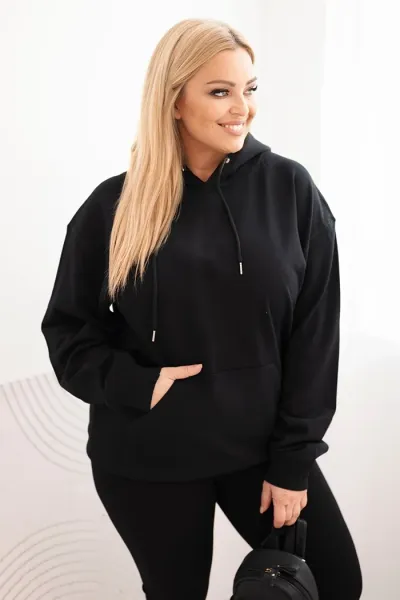 Legínovo Dámska mikina s očkami Plus Size bavlnená s kapucňou a klokaním vreckom horčicová Farba: Hnedá, Veľkosť: 2XL