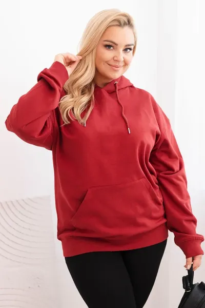 Legínovo Dámska mikina s očkami Plus Size bavlnená s kapucňou a klokaním vreckom horčicová Farba: Hnedá, Veľkosť: 2XL