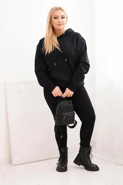 Legínovo Dámska mikina s očkami Plus Size bavlnená s kapucňou a klokaním vreckom horčicová Farba: Hnedá, Veľkosť: 2XL