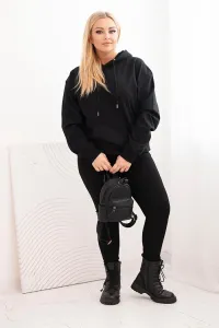 Legínovo Dámska mikina s očkami Plus Size bavlnená s kapucňou a klokaním vreckom horčicová Farba: Hnedá, Veľkosť: 2XL
