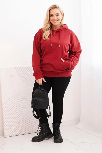 Legínovo Dámska mikina s očkami Plus Size bavlnená s kapucňou a klokaním vreckom horčicová Farba: Hnedá, Veľkosť: 2XL