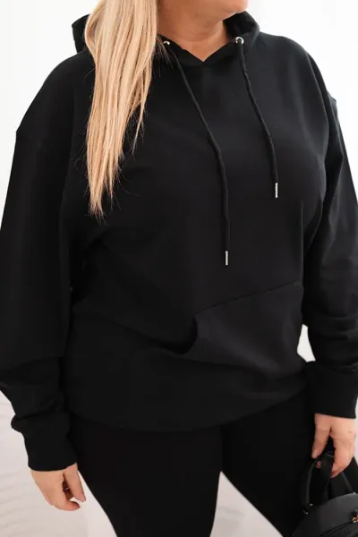 Legínovo Dámska mikina s očkami Plus Size bavlnená s kapucňou a klokaním vreckom horčicová Farba: Hnedá, Veľkosť: 2XL