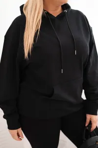 Legínovo Dámska mikina s očkami Plus Size bavlnená s kapucňou a klokaním vreckom horčicová Farba: Hnedá, Veľkosť: 2XL