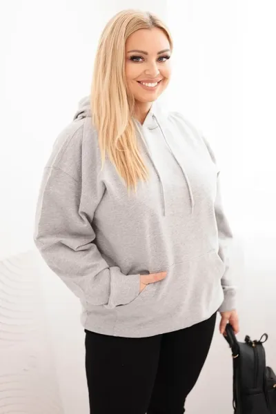 Legínovo Dámska mikina s očkami Plus Size bavlnená s kapucňou a klokaním vreckom horčicová Farba: Hnedá, Veľkosť: 2XL
