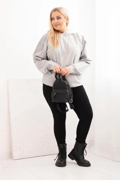 Legínovo Dámska mikina s očkami Plus Size bavlnená s kapucňou a klokaním vreckom horčicová Farba: Hnedá, Veľkosť: 2XL