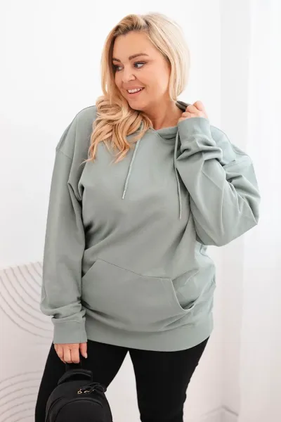 Legínovo Dámska mikina s očkami Plus Size bavlnená s kapucňou a klokaním vreckom horčicová Farba: Hnedá, Veľkosť: 2XL