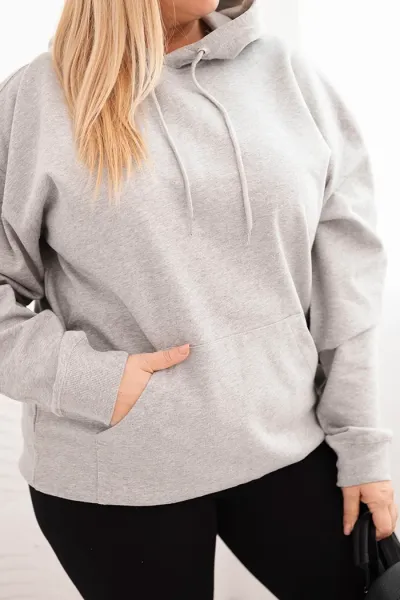 Legínovo Dámska mikina s očkami Plus Size bavlnená s kapucňou a klokaním vreckom horčicová Farba: Hnedá, Veľkosť: 2XL
