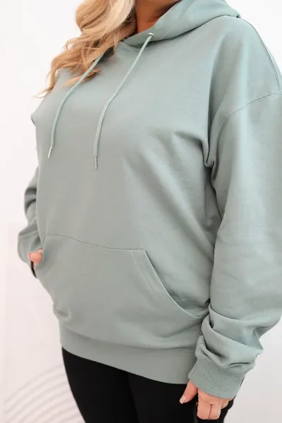 Legínovo Dámska mikina s očkami Plus Size bavlnená s kapucňou a klokaním vreckom horčicová Farba: Hnedá, Veľkosť: 2XL