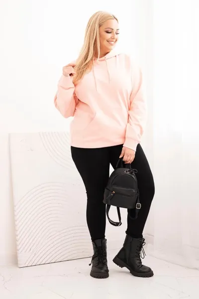 Legínovo Dámska mikina s očkami Plus Size bavlnená s kapucňou a klokaním vreckom horčicová Farba: Hnedá, Veľkosť: 2XL