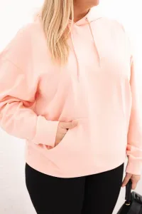Legínovo Dámska mikina s očkami Plus Size bavlnená s kapucňou a klokaním vreckom horčicová Farba: Hnedá, Veľkosť: 2XL