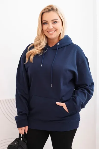 Legínovo Dámska mikina s očkami Plus Size bavlnená s kapucňou a klokaním vreckom horčicová Farba: Hnedá, Veľkosť: 2XL