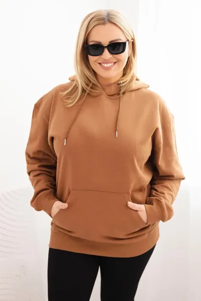 Legínovo Dámska mikina s očkami Plus Size bavlnená s kapucňou a klokaním vreckom horčicová Farba: Sivá, Veľkosť: 2XL