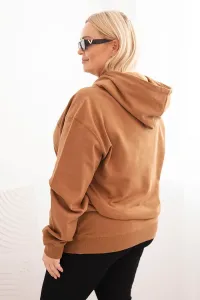 Legínovo Dámska mikina s očkami Plus Size bavlnená s kapucňou a klokaním vreckom horčicová Farba: Hnedá, Veľkosť: 2XL