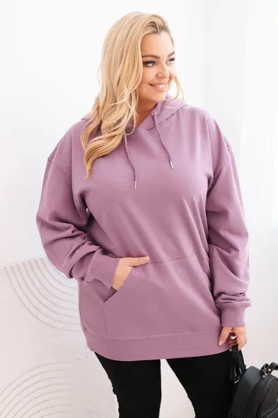Legínovo Dámska mikina s očkami Plus Size bavlnená s kapucňou a klokaním vreckom horčicová Farba: Hnedá, Veľkosť: 2XL