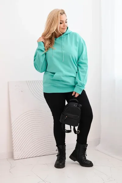 Legínovo Dámska mikina s očkami Plus Size bavlnená s kapucňou a klokaním vreckom horčicová Farba: Hnedá, Veľkosť: 2XL