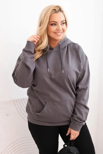 Legínovo Dámska mikina s očkami Plus Size bavlnená s kapucňou a klokaním vreckom horčicová Farba: Hnedá, Veľkosť: 2XL
