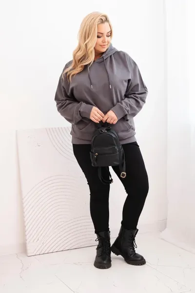 Legínovo Dámska mikina s očkami Plus Size bavlnená s kapucňou a klokaním vreckom horčicová Farba: Hnedá, Veľkosť: 2XL