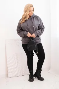 Legínovo Dámska mikina s očkami Plus Size bavlnená s kapucňou a klokaním vreckom horčicová Farba: Hnedá, Veľkosť: 2XL