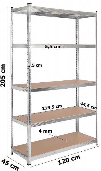 TZB Dílenský regál IRONHOLD 205x120 cm stříbrný