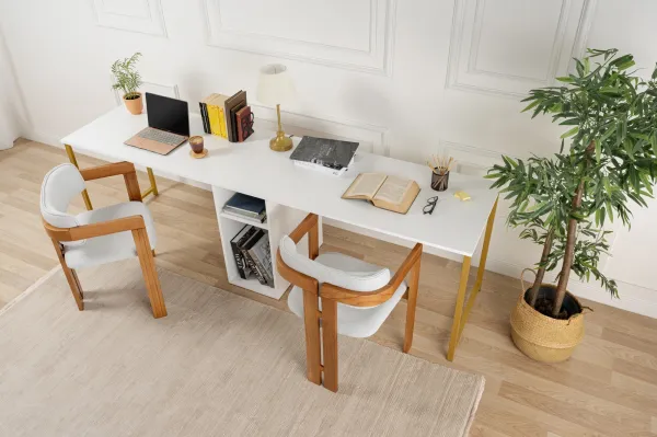Kalune Design Kancelářská sestava pro 2 osoby TWIN bílá/zlatá