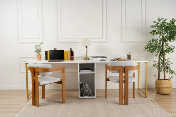 Kalune Design Kancelářská sestava pro 2 osoby TWIN bílá/zlatá