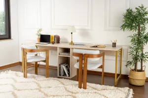 Kalune Design Kancelářská sestava pro 2 osoby TWIN travertin/zlatá