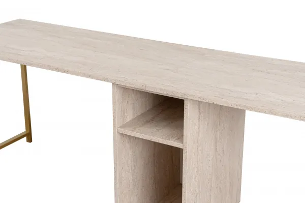 Kalune Design Kancelářská sestava pro 2 osoby TWIN travertin/zlatá