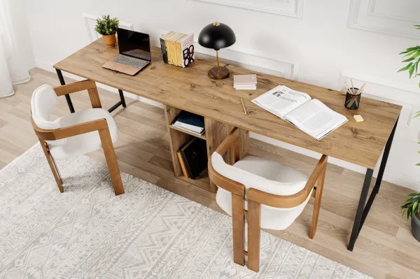 Kalune Design Kancelářská sestava pro 2 osoby TWIN borovice atlantská/černá