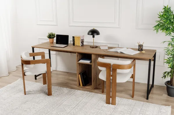Kalune Design Kancelářská sestava pro 2 osoby TWIN borovice atlantská/černá