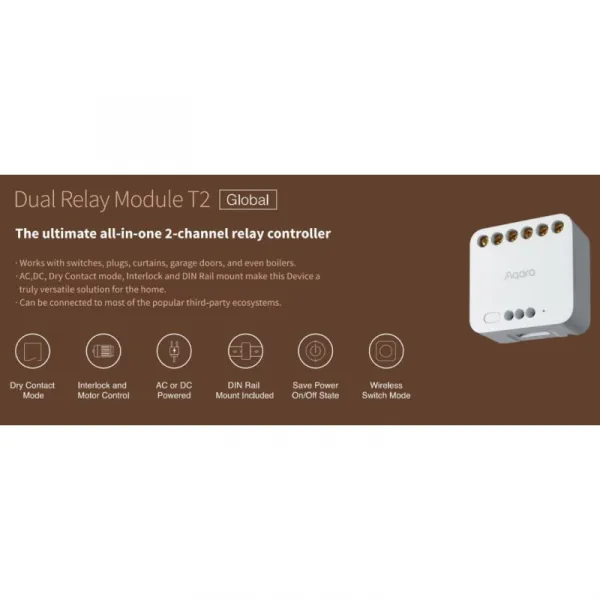 AQARA Dual Relay Module T2 (DCM-K01) - Zigbee 3.0 dvojitý relé modul AQARA-DCM-K01-1417