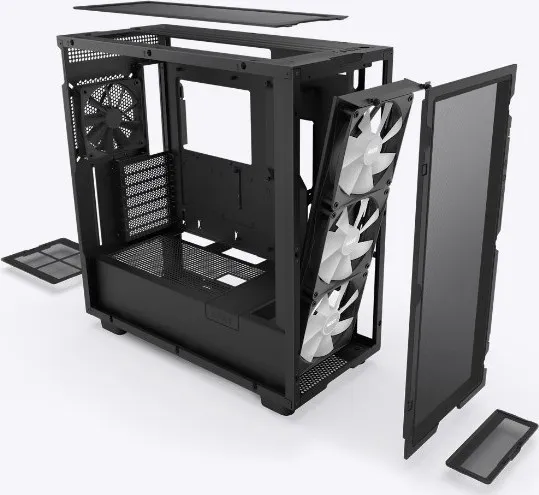 NZXT skříň H7 Flow RGB edition / ATX / 3x 140 mm fan / USB-C / 2x USB / prosklená bočnice / mesh panel / RGB / černá
