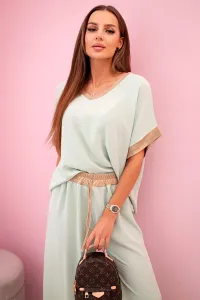 Legínovo Súprava z viskózy so zlatým lemovaním tmavo béžová Farba: Ružová, Veľkosť: UNI