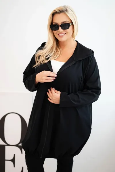 Legínovo Dámska bavlnená mikina Plus Size s kapucňou a zipsom cappuccino Farba: Modrá, Veľkosť: UNI