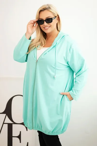 Legínovo Dámska bavlnená mikina Plus Size s kapucňou a zipsom cappuccino Farba: Modrá, Veľkosť: UNI