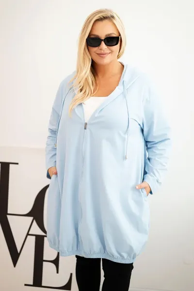 Legínovo Dámska bavlnená mikina Plus Size s kapucňou a zipsom cappuccino Farba: Mätová, Veľkosť: UNI