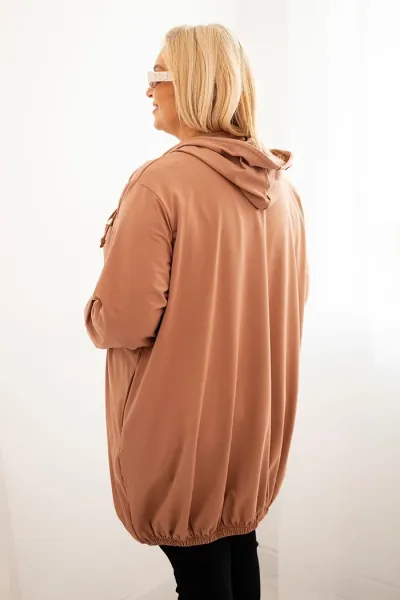Legínovo Dámska bavlnená mikina Plus Size s kapucňou a zipsom cappuccino Farba: Modrá, Veľkosť: UNI
