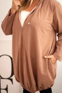 Legínovo Dámska bavlnená mikina Plus Size s kapucňou a zipsom cappuccino Farba: Modrá, Veľkosť: UNI