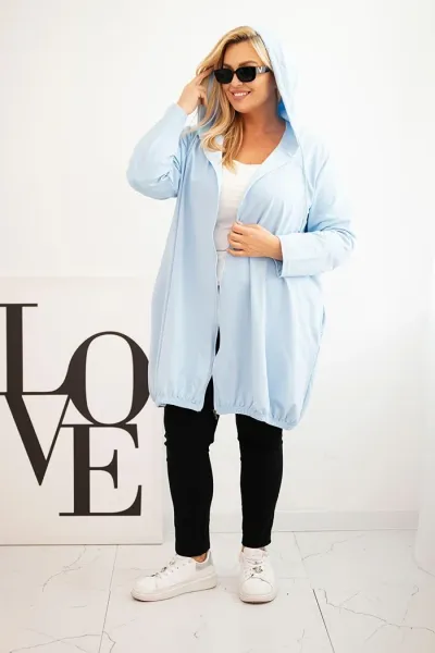 Legínovo Dámska bavlnená mikina Plus Size s kapucňou a zipsom cappuccino Farba: Modrá, Veľkosť: UNI