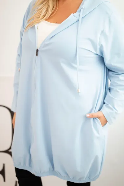 Legínovo Dámska bavlnená mikina Plus Size s kapucňou a zipsom cappuccino Farba: Modrá, Veľkosť: UNI