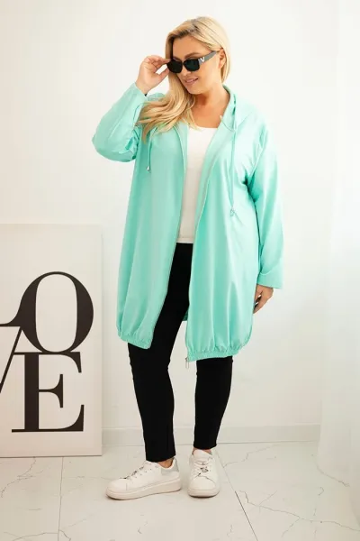 Legínovo Dámska bavlnená mikina Plus Size s kapucňou a zipsom cappuccino Farba: Modrá, Veľkosť: UNI