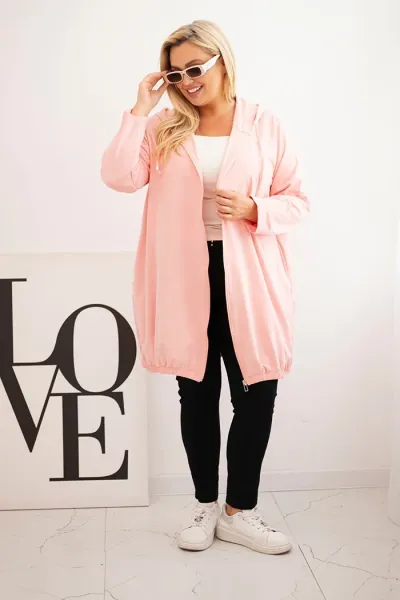 Legínovo Dámska bavlnená mikina Plus Size s kapucňou a zipsom cappuccino Farba: Modrá, Veľkosť: UNI