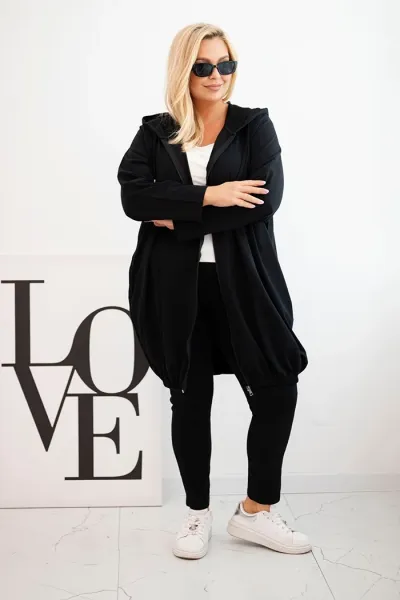 Legínovo Dámska bavlnená mikina Plus Size s kapucňou a zipsom cappuccino Farba: Modrá, Veľkosť: UNI