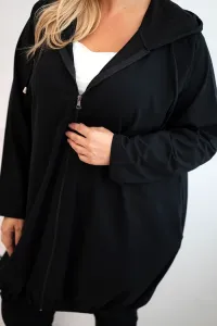 Legínovo Dámska bavlnená mikina Plus Size s kapucňou a zipsom cappuccino Farba: Modrá, Veľkosť: UNI