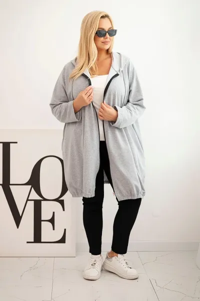 Legínovo Dámska bavlnená mikina Plus Size s kapucňou a zipsom cappuccino Farba: Modrá, Veľkosť: UNI